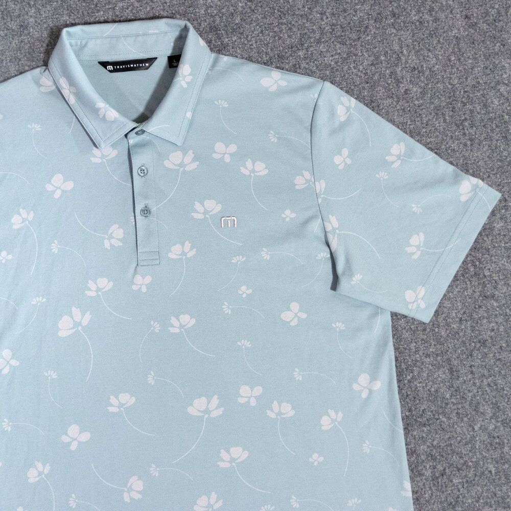 Travis Mathew Good Time Feeling Golf Polo Shirt Performance Blue Floral Mens L